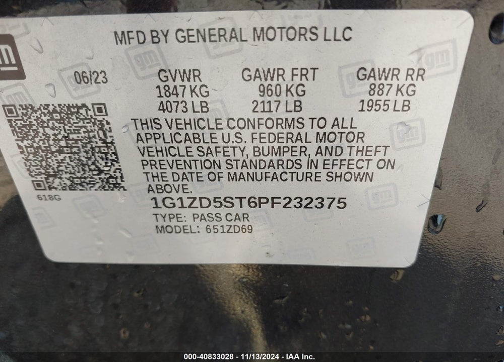 2023 CHEVROLET MALIBU FWD 1LT VIN: 1G1ZD5ST6PF232375