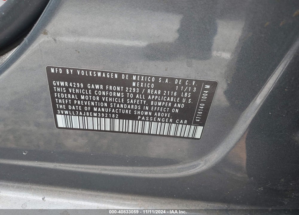 2014 VOLKSWAGEN JETTA 2.0L TDI VIN: 3VWLL7AJ8EM392182