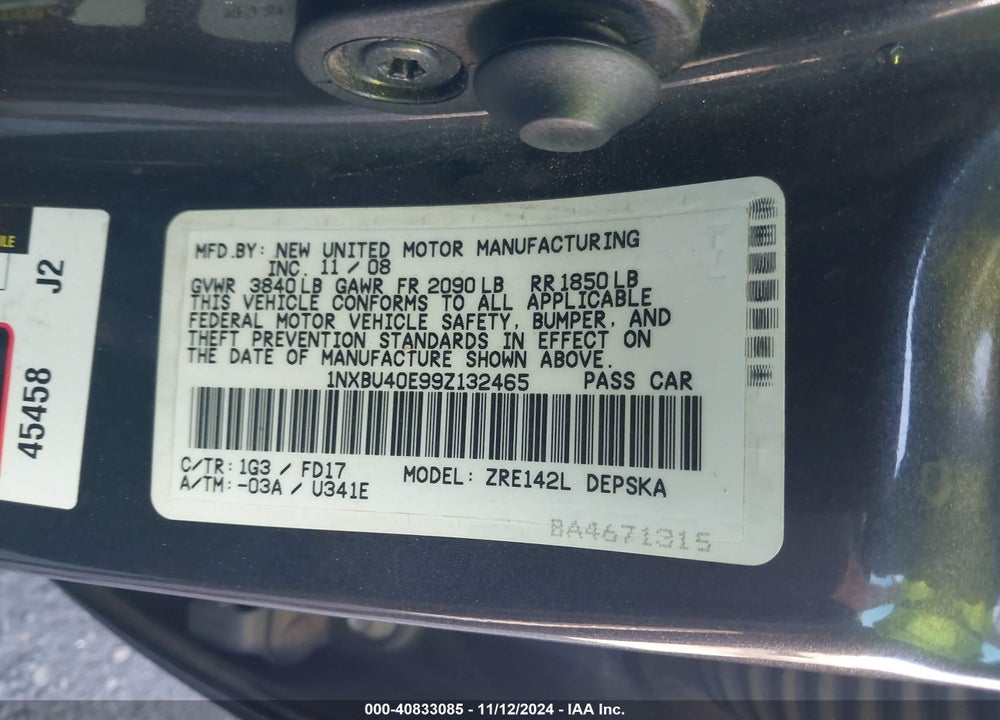 2009 TOYOTA COROLLA S VIN: 1NXBU40E99Z132465