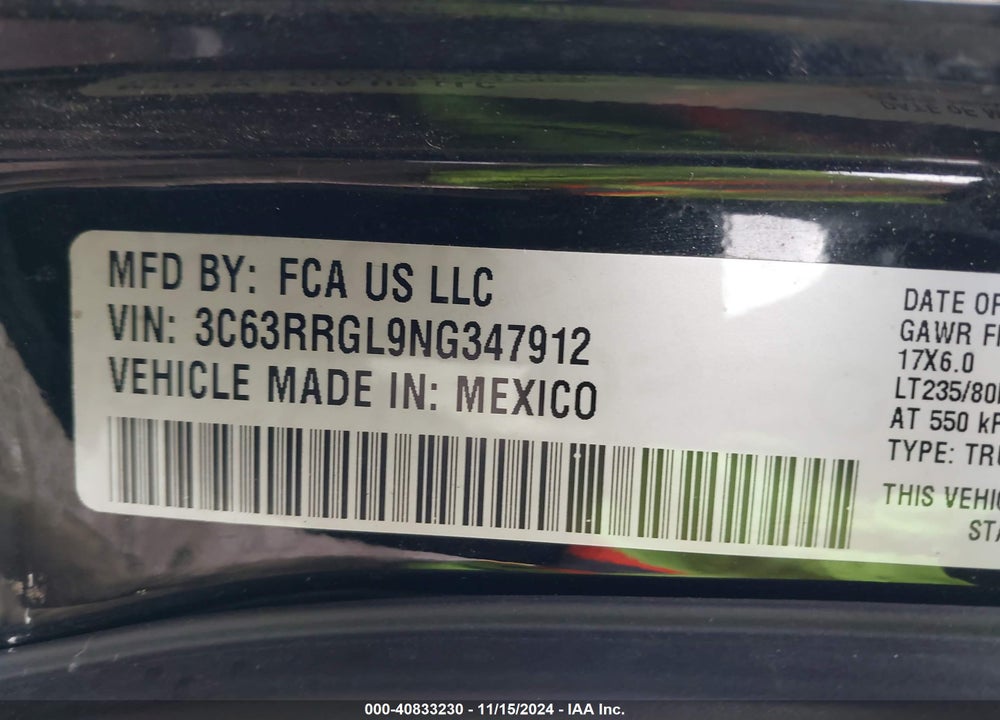 2022 RAM 3500 VIN: 3C63RRGL9NG347912