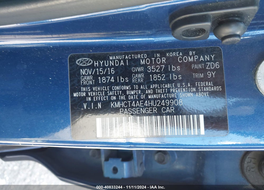 2017 HYUNDAI ACCENT SE VIN: KMHCT4AE4HU249908