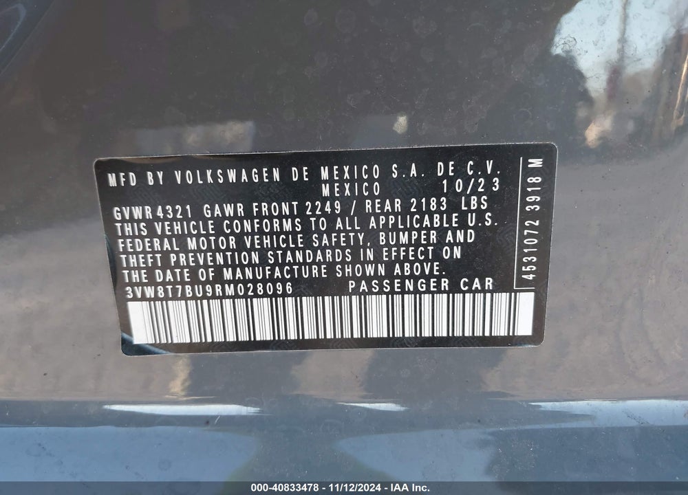 2024 VOLKSWAGEN JETTA GLI VIN: 3VW8T7BU9RM028096