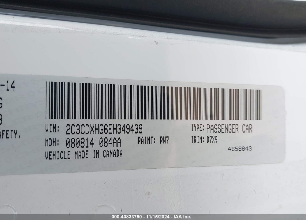 2014 DODGE CHARGER SXT VIN: 2C3CDXHG6EH349439