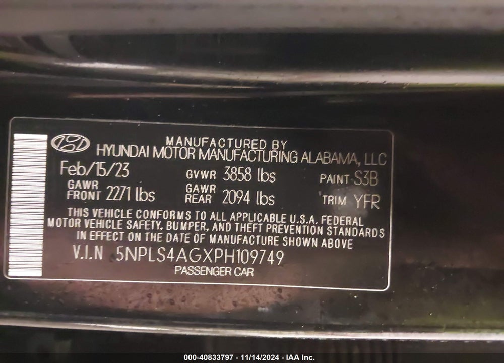 2023 HYUNDAI ELANTRA SEL VIN: 5NPLS4AGXPH109749