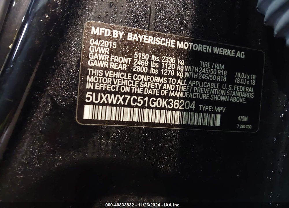 2016 BMW X3 XDRIVE35I VIN: 5UXWX7C51G0K36204