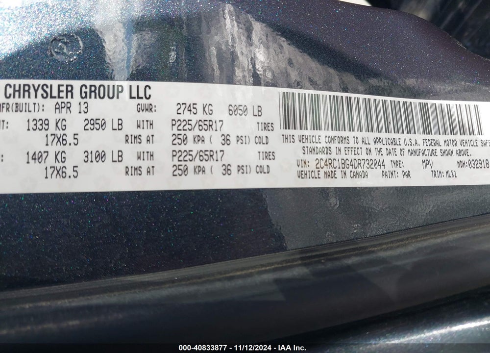 2013 CHRYSLER TOWN & COUNTRY TOURING VIN: 2C4RC1BG4DR732044