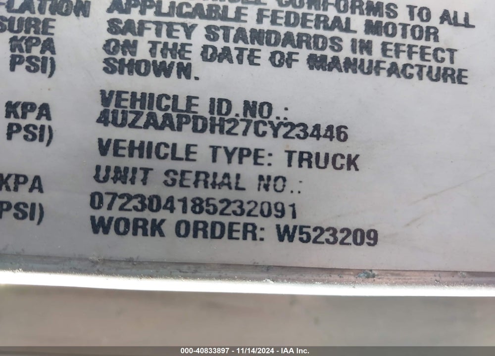 2007 FREIGHTLINER CHASSIS M LINE WALK-IN VAN VIN: 4UZAAPDH27CY23446