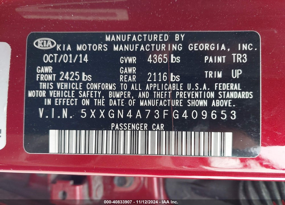 2015 KIA OPTIMA EX VIN: 5XXGN4A73FG409653