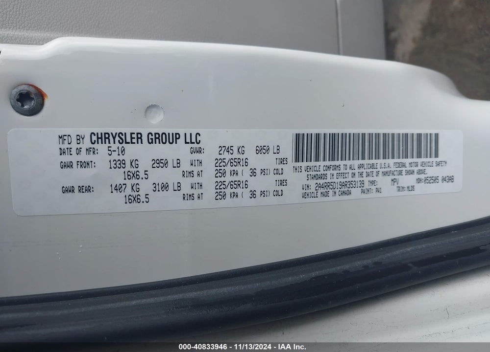 2010 CHRYSLER TOWN & COUNTRY TOURING VIN: 2A4RR5D19AR353139