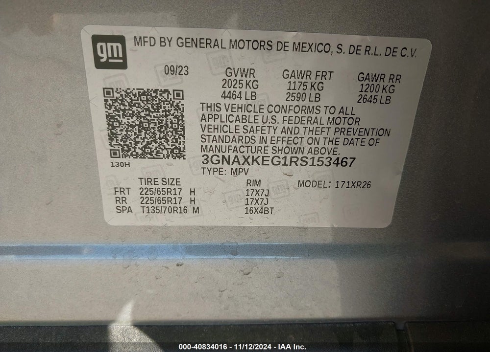 2024 CHEVROLET EQUINOX FWD LT VIN: 3GNAXKEG1RS153467