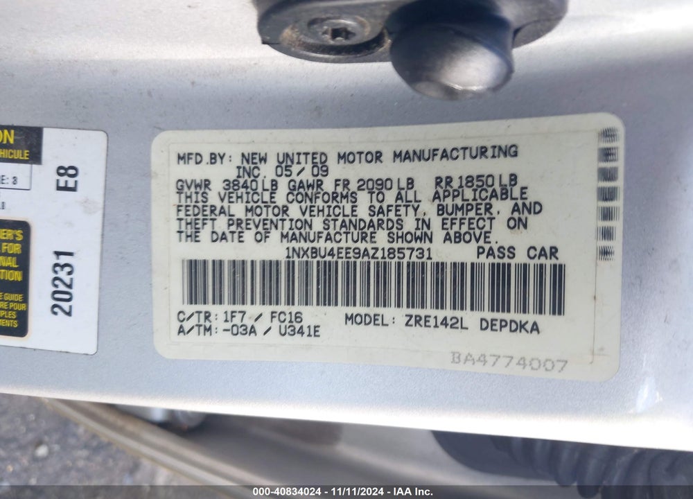 2010 TOYOTA COROLLA LE VIN: 1NXBU4EE9AZ185731