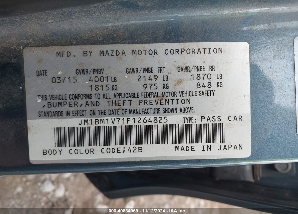 2015 MAZDA 3 I TOURING VIN: JM1BM1V71F1264825