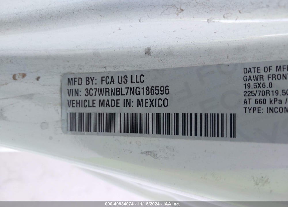 2022 RAM 5500 CHASSIS TRADESMAN/SLT VIN: 3C7WRNBL7NG186596
