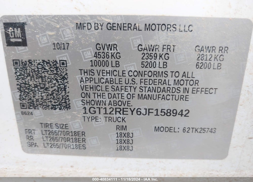 2018 GMC SIERRA 2500HD VIN: 1GT12REY6JF158942