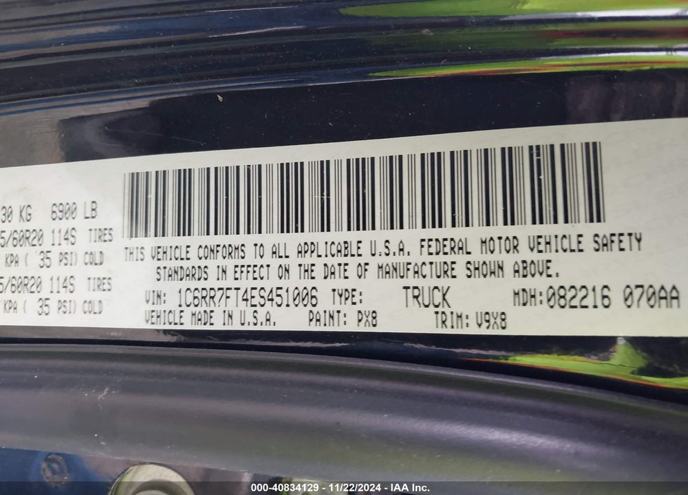 2014 RAM 1500 VIN: 1C6RR7FT4ES451006