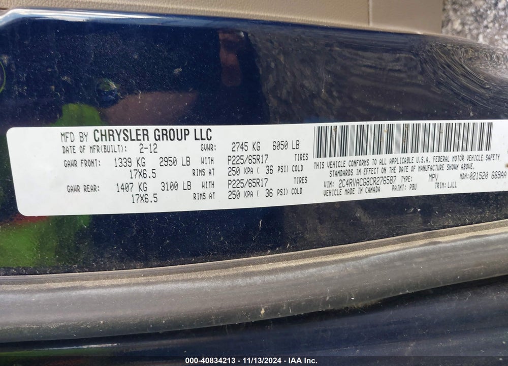 2012 VOLKSWAGEN ROUTAN SEL VIN: 2C4RVACG8CR276587