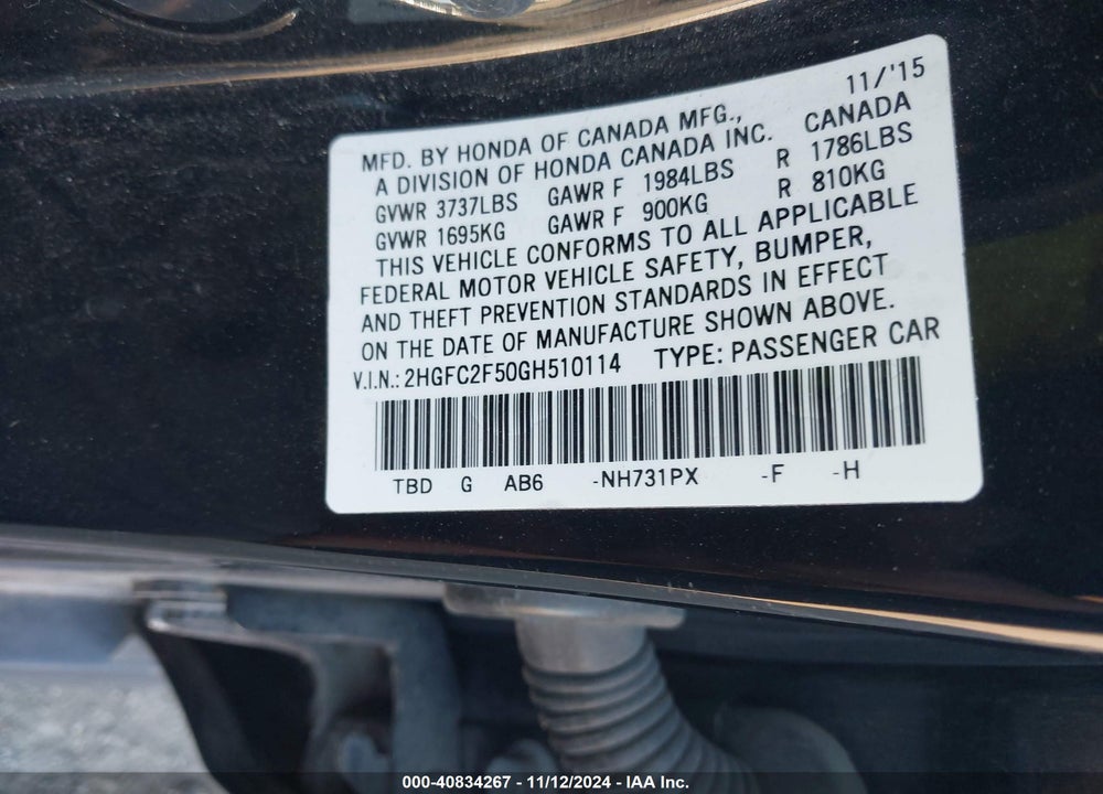 2016 HONDA CIVIC LX VIN: 2HGFC2F50GH510114