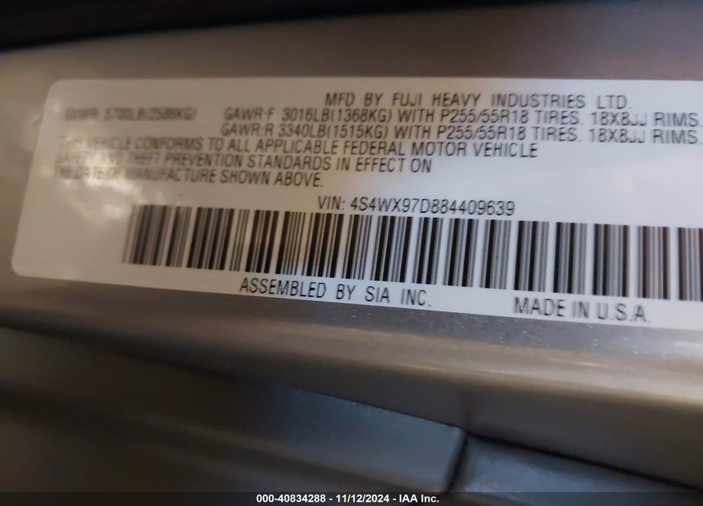 2008 SUBARU TRIBECA LIMITED 7-PASSENGER VIN: 4S4WX97D884409639