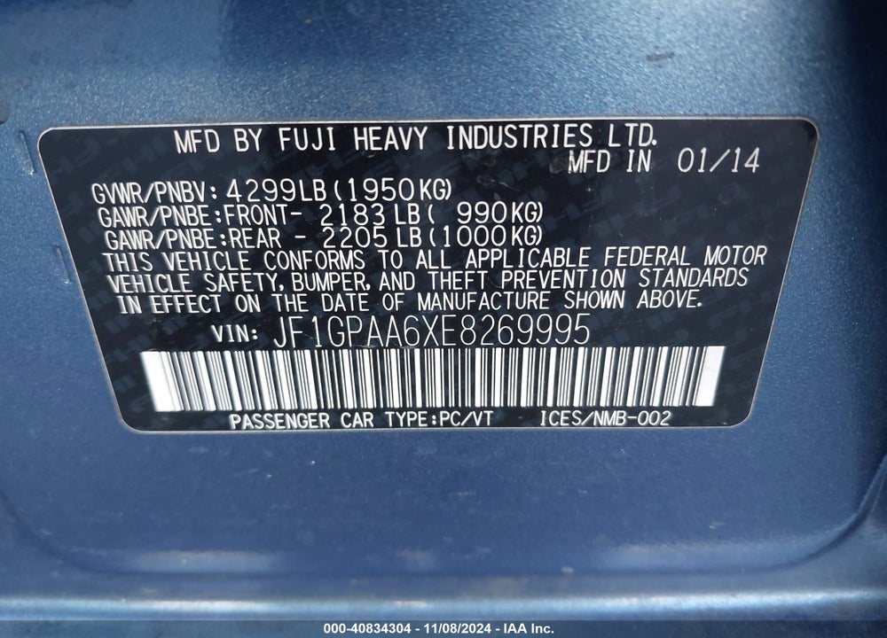 2014 SUBARU IMPREZA 2.0I VIN: JF1GPAA6XE8269995