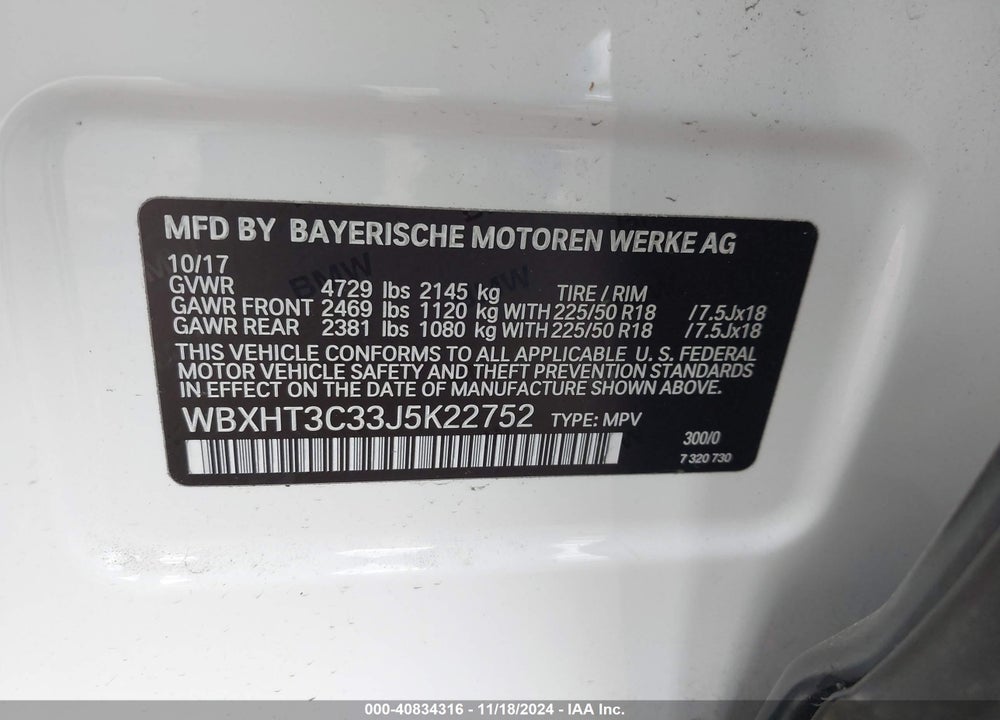 2018 BMW X1 XDRIVE28I VIN: WBXHT3C33J5K22752