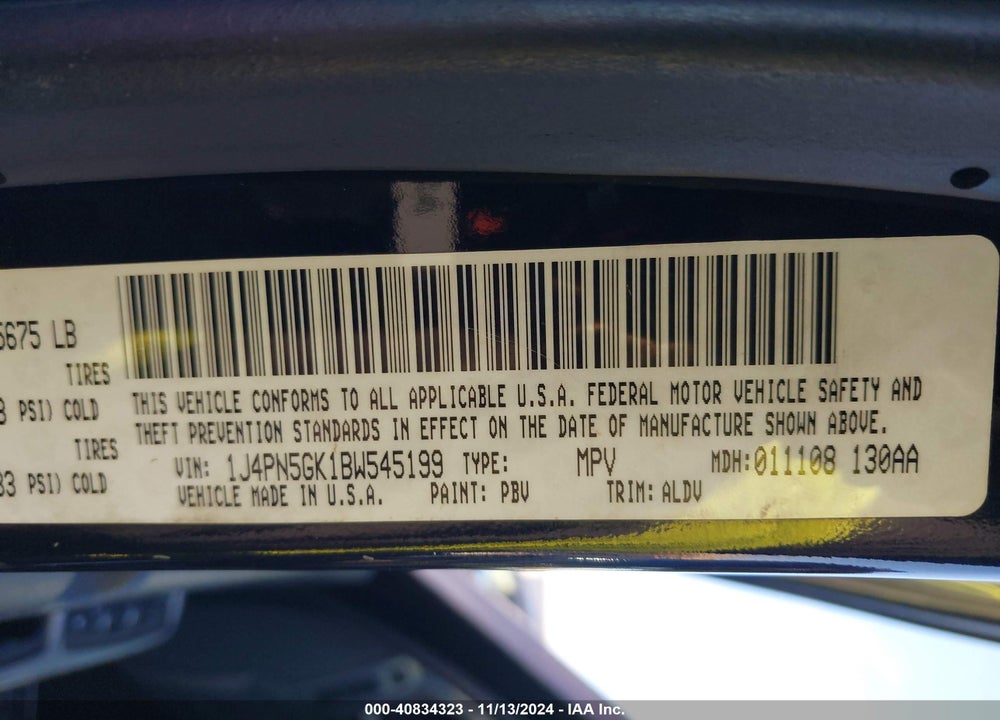 2011 JEEP LIBERTY LIMITED EDITION VIN: 1J4PN5GK1BW545199