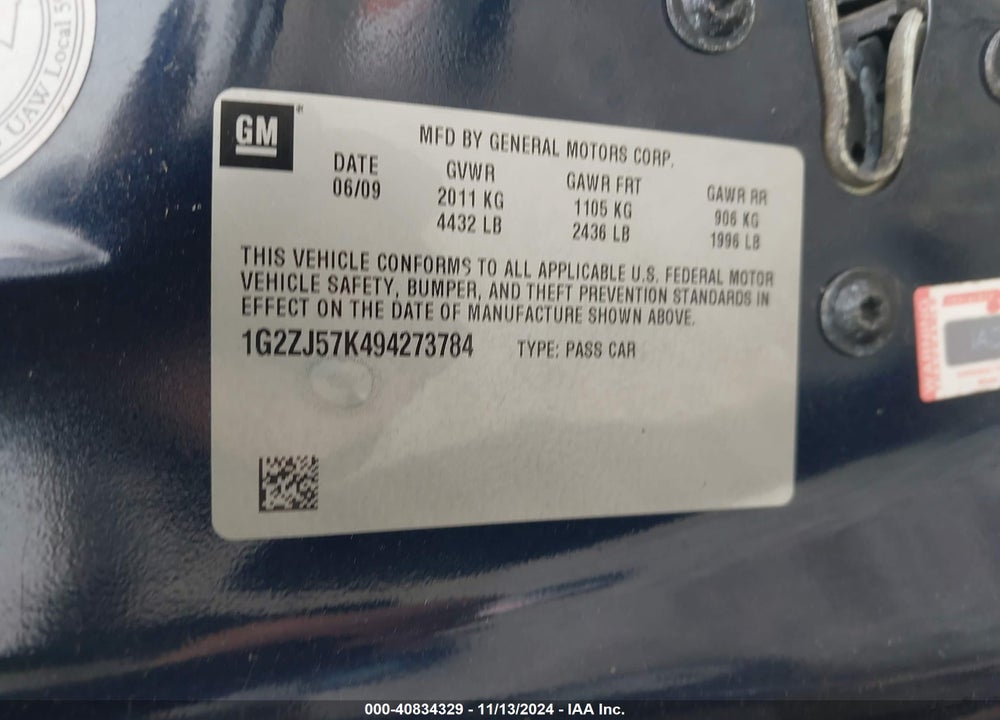 2009 PONTIAC G6 NEW SE VIN: 1G2ZJ57K494273784