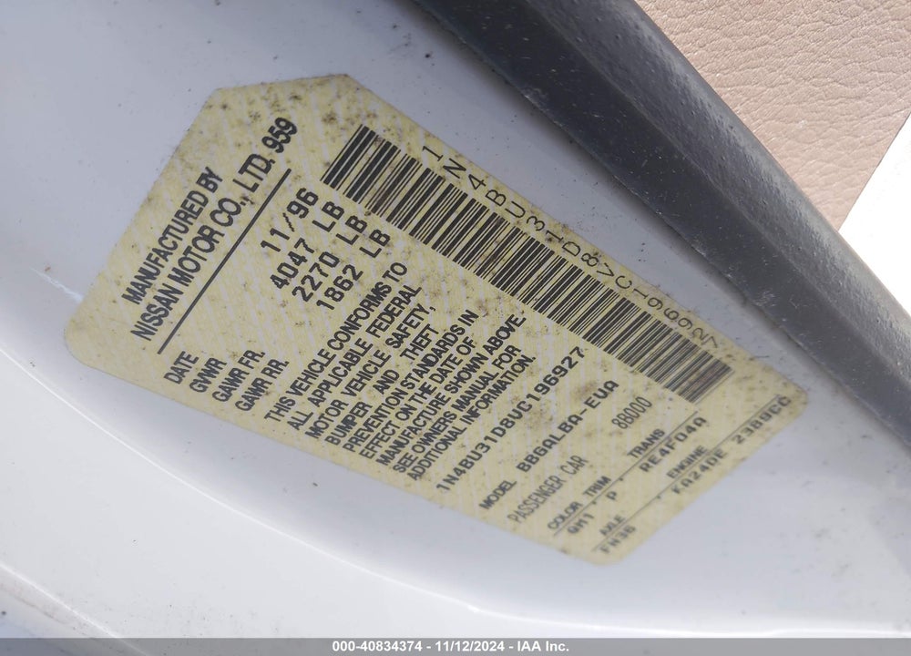 1997 NISSAN ALTIMA GLE/GXE/SE/XE VIN: 1N4BU31D8VC196927