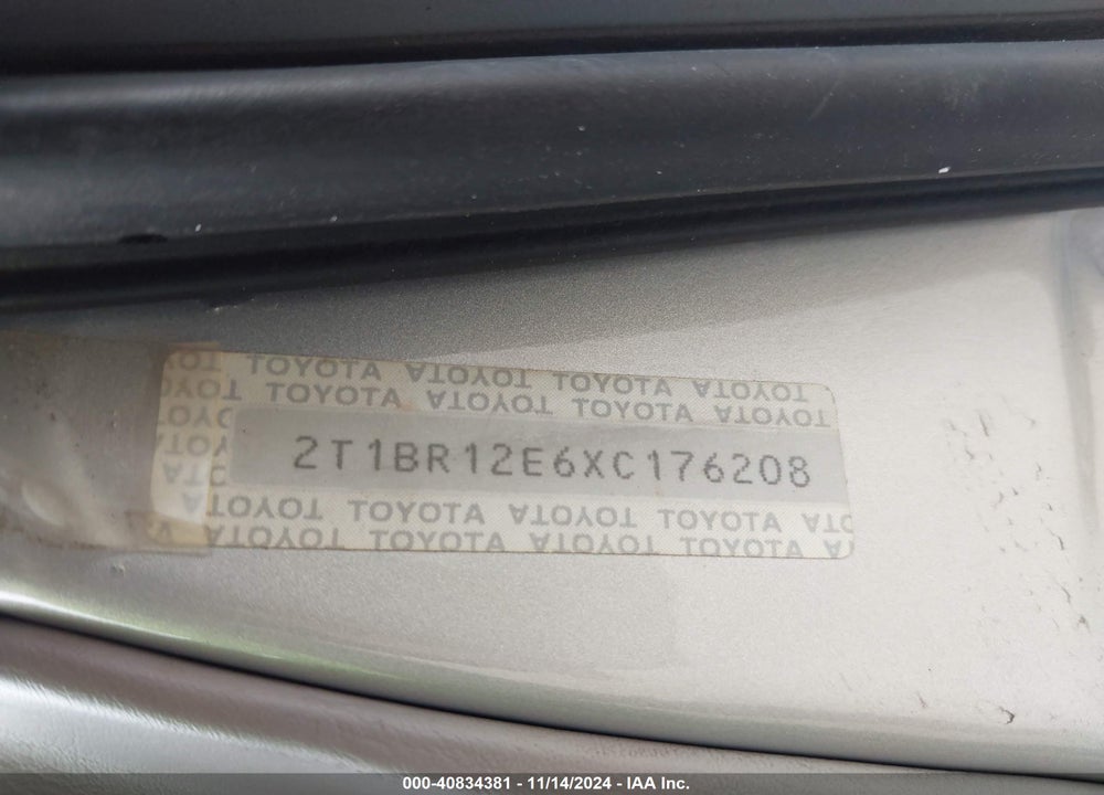 1999 TOYOTA COROLLA VE VIN: 2T1BR12E6XC176208