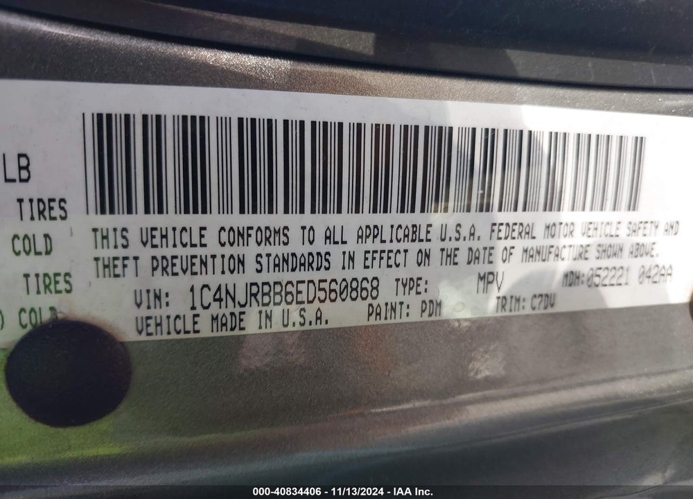 2014 JEEP PATRIOT SPORT VIN: 1C4NJRBB6ED560868