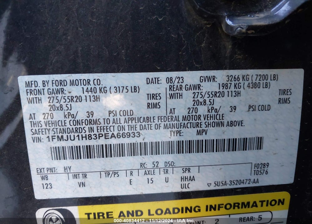 2023 FORD EXPEDITION XLT VIN: 1FMJU1H83PEA66933