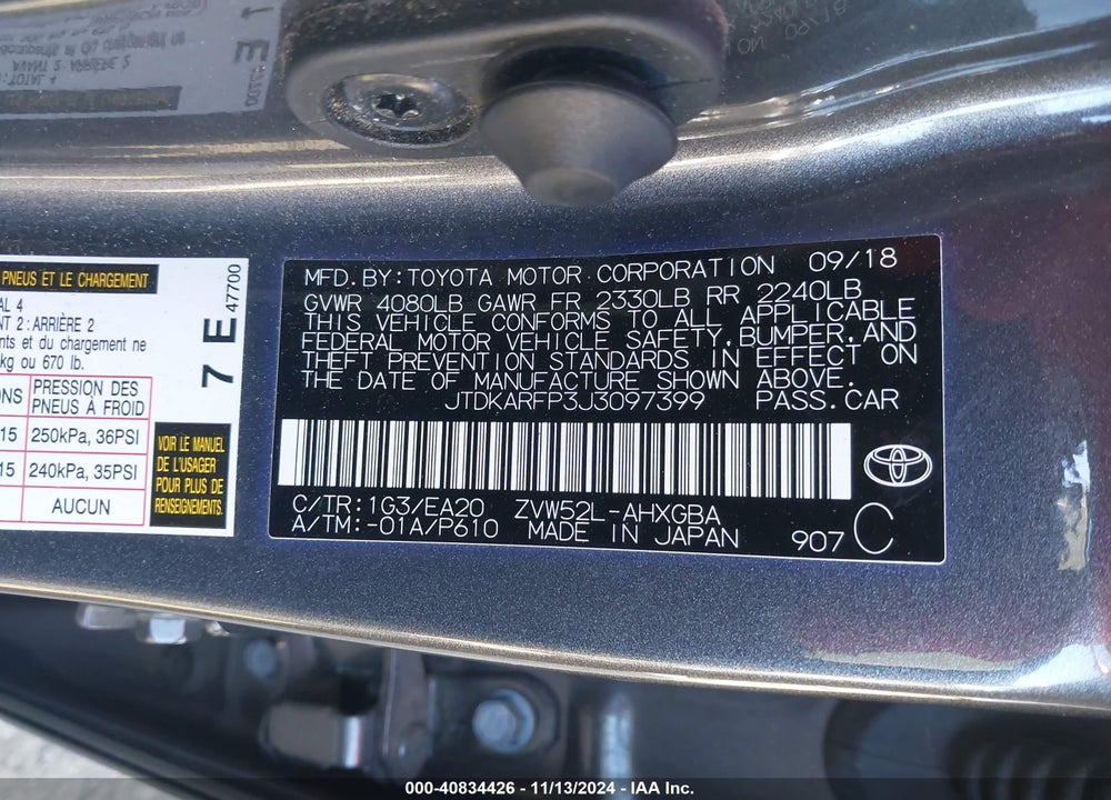 2018 TOYOTA PRIUS PRIME PREMIUM VIN: JTDKARFP3J3097399