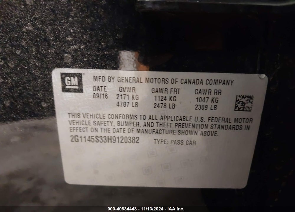 2017 CHEVROLET IMPALA 2LZ VIN: 2G1145S33H9120382