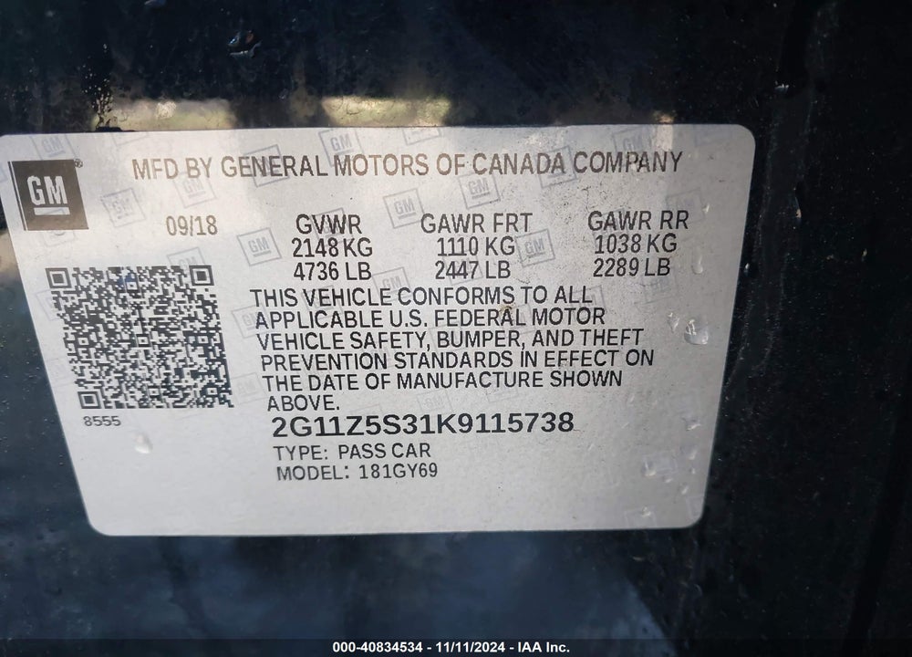 2019 CHEVROLET IMPALA LT VIN: 2G11Z5S31K9115738