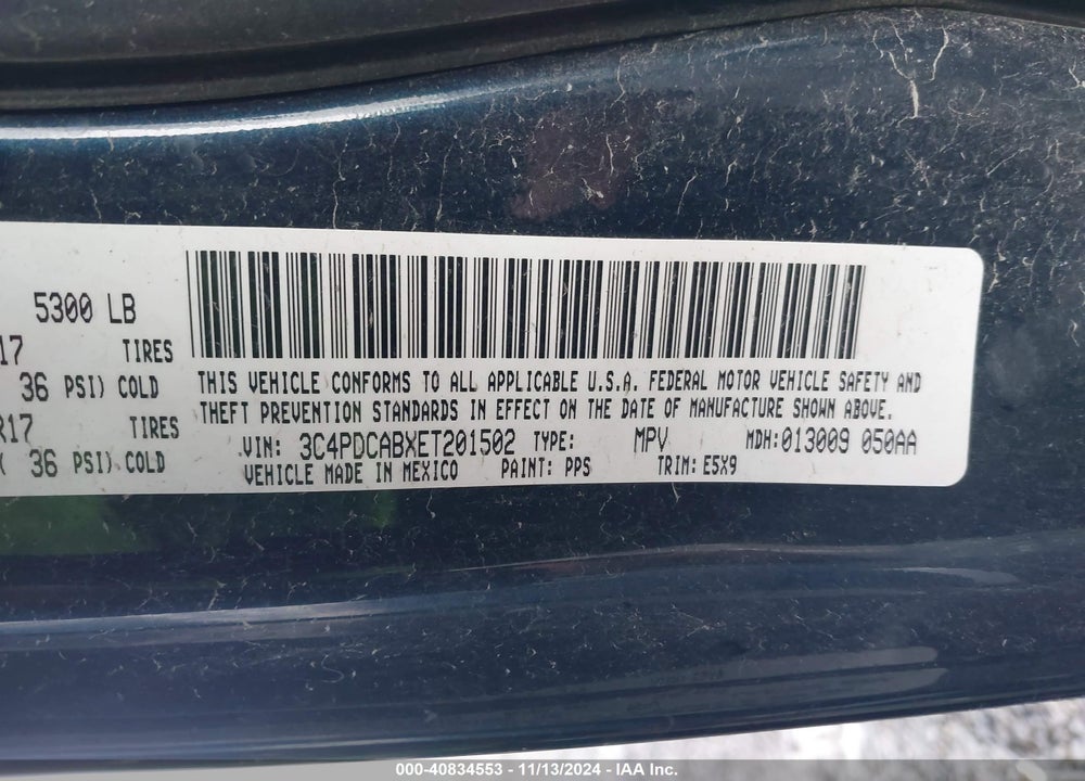 2014 DODGE JOURNEY AMERICAN VALUE PKG VIN: 3C4PDCABXET201502