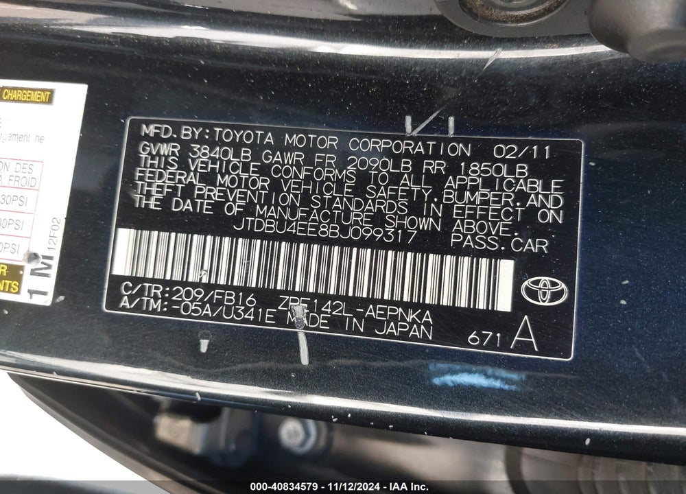 2011 TOYOTA COROLLA LE VIN: JTDBU4EE8BJ099317