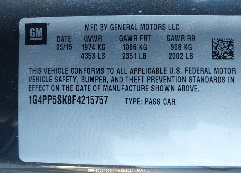 2015 BUICK VERANO VIN: 1G4PP5SK8F4215757
