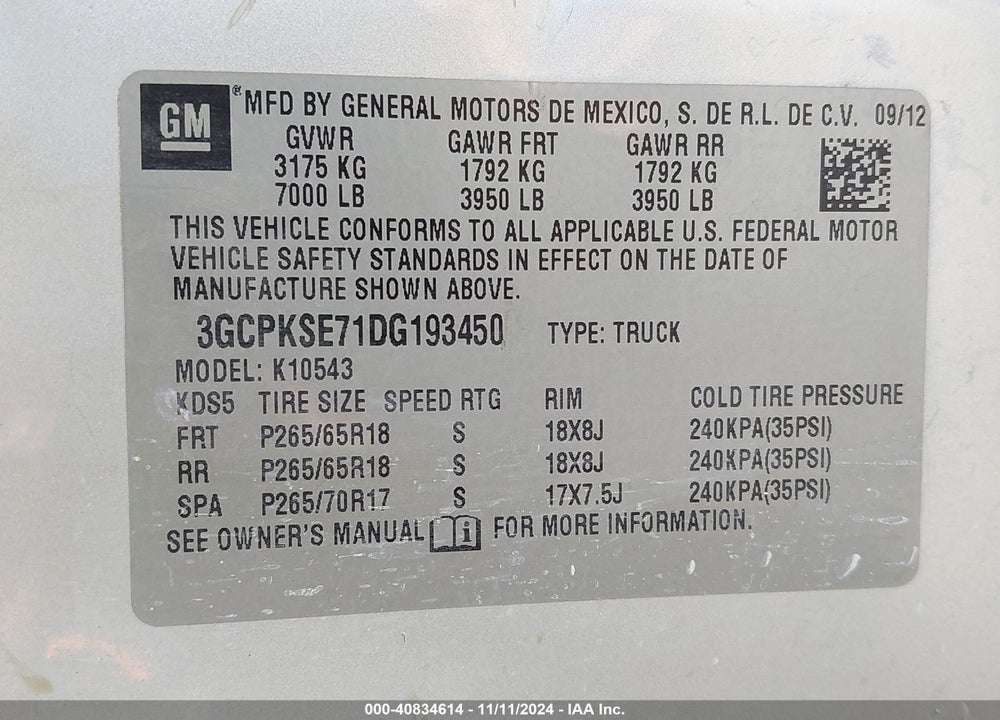 2013 CHEVROLET SILVERADO 1500 LT VIN: 3GCPKSE71DG193450