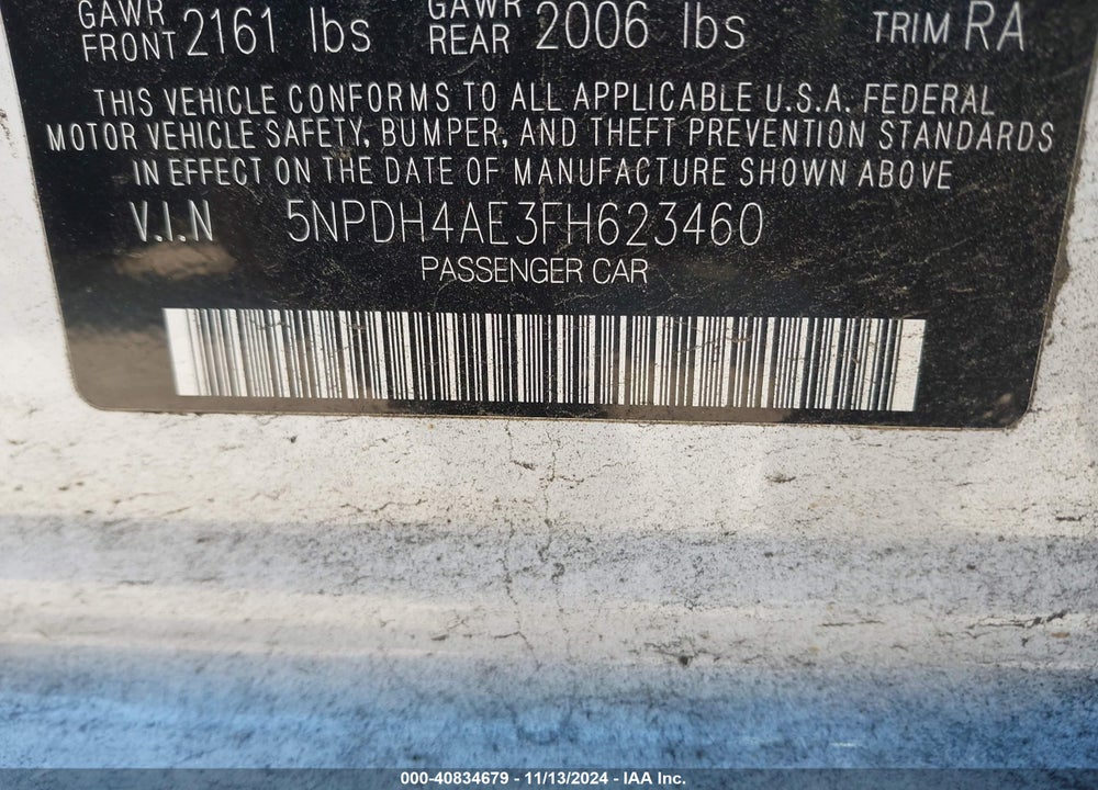 2015 HYUNDAI ELANTRA LIMITED VIN: 5NPDH4AE3FH623460