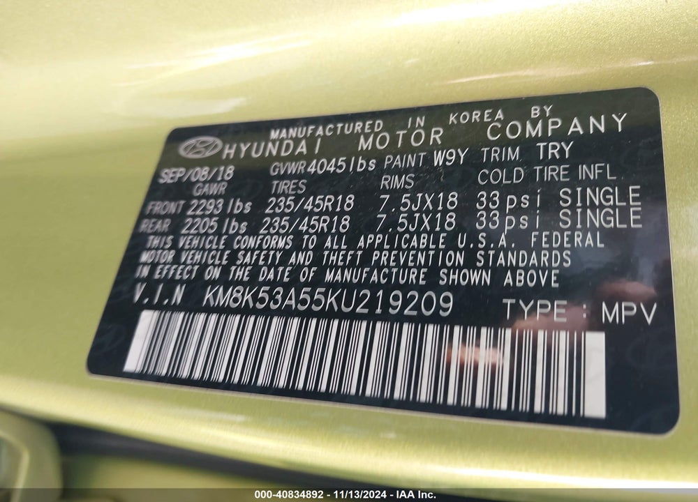 2019 HYUNDAI KONA ULTIMATE VIN: KM8K53A55KU219209