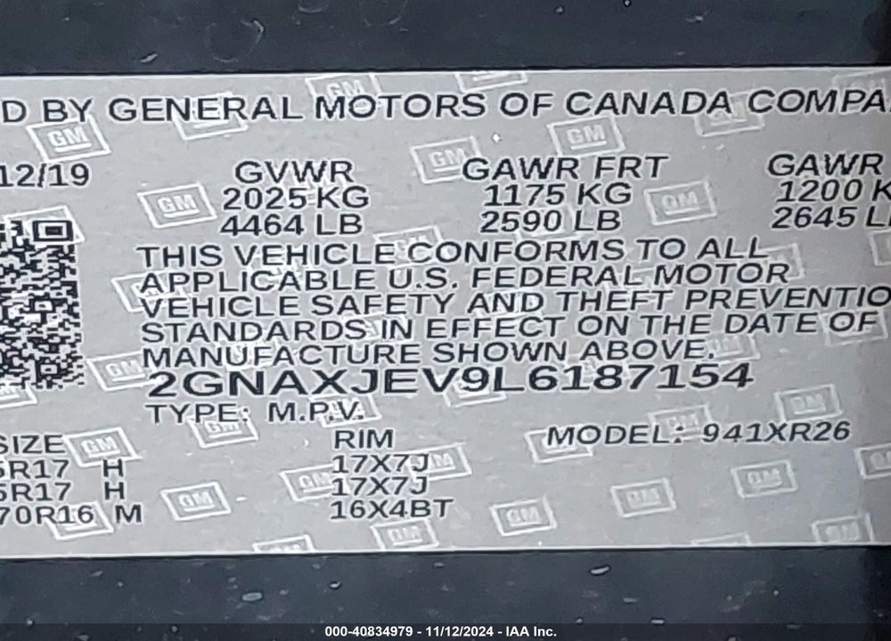 2020 CHEVROLET EQUINOX FWD 2FL VIN: 2GNAXJEV9L6187154