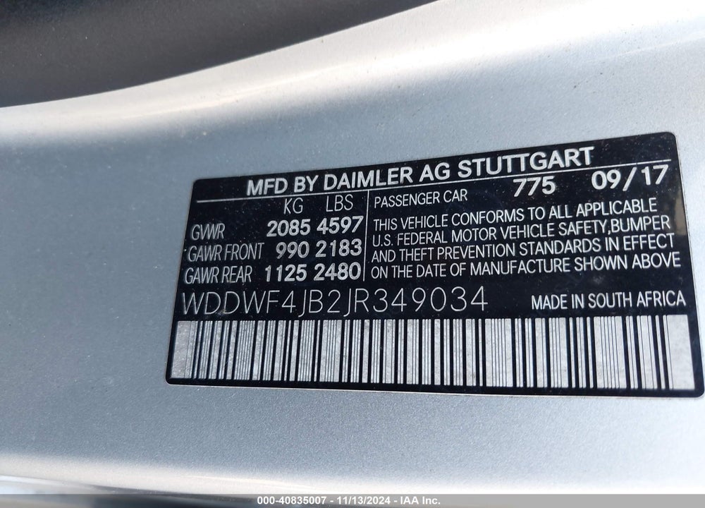 2018 MERCEDES-BENZ C 300 VIN: WDDWF4JB2JR349034