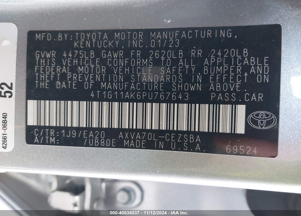 2023 TOYOTA CAMRY SE VIN: 4T1G11AK6PU767643