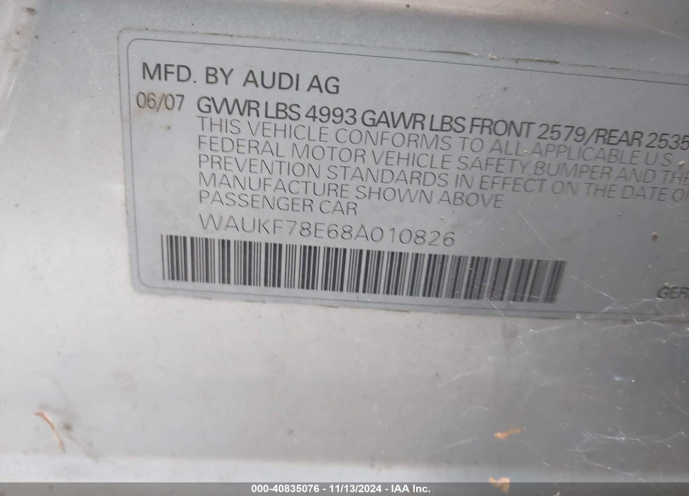 2008 AUDI A4 2.0T/2.0T AVANT SPECIAL EDITION VIN: WAUKF78E68A010826