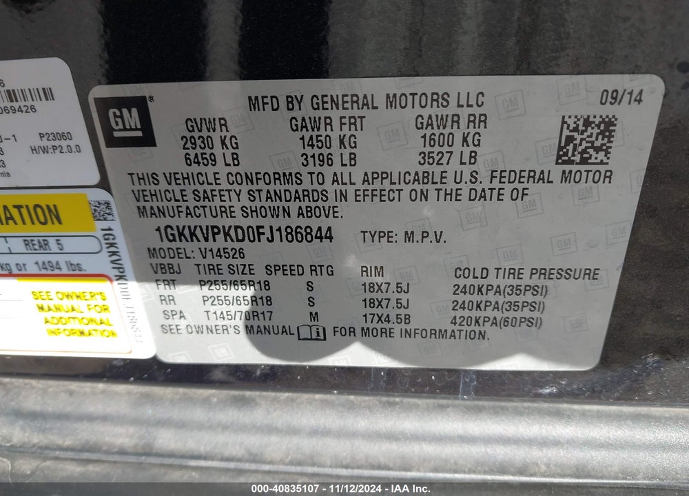 2015 GMC ACADIA SLE-2 VIN: 1GKKVPKD0FJ186844