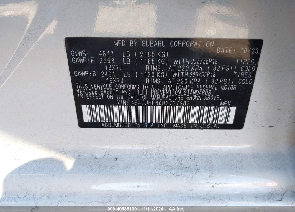 2024 SUBARU CROSSTREK SPORT VIN: 4S4GUHF60R3737283