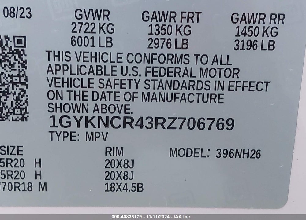 2024 CADILLAC XT5 FWD PREMIUM LUXURY VIN: 1GYKNCR43RZ706769