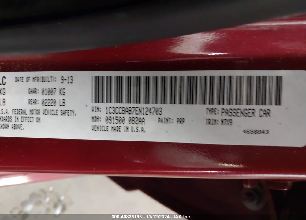 2014 CHRYSLER 200 LX VIN: 1C3CCBAB7EN124703
