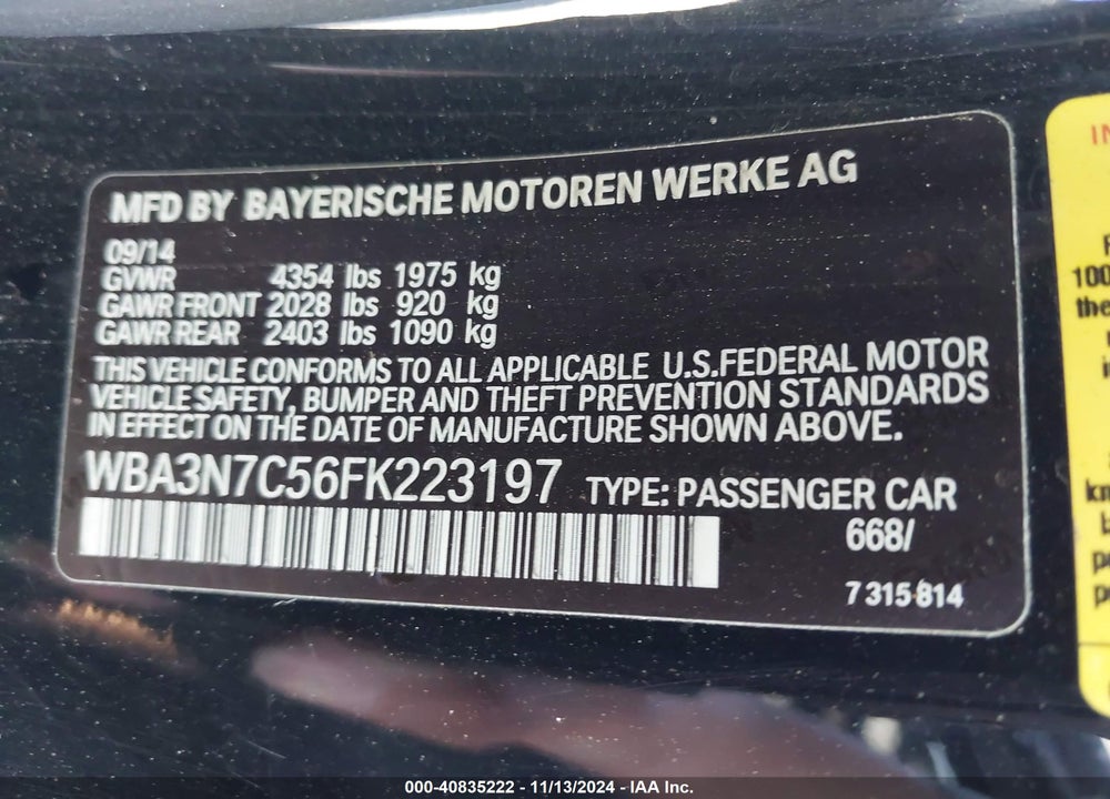2015 BMW 428I VIN: WBA3N7C56FK223197