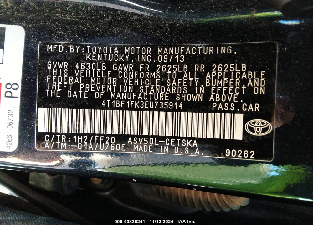 2014 TOYOTA CAMRY SE SPORT VIN: 4T1BF1FK3EU735914