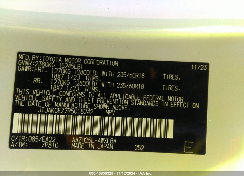 2024 LEXUS NX 350H VIN: JTJAKCEZ7R5018242